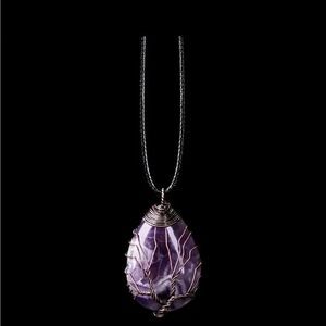 New pendant tear drop shape purple amethyst tree of life with chain